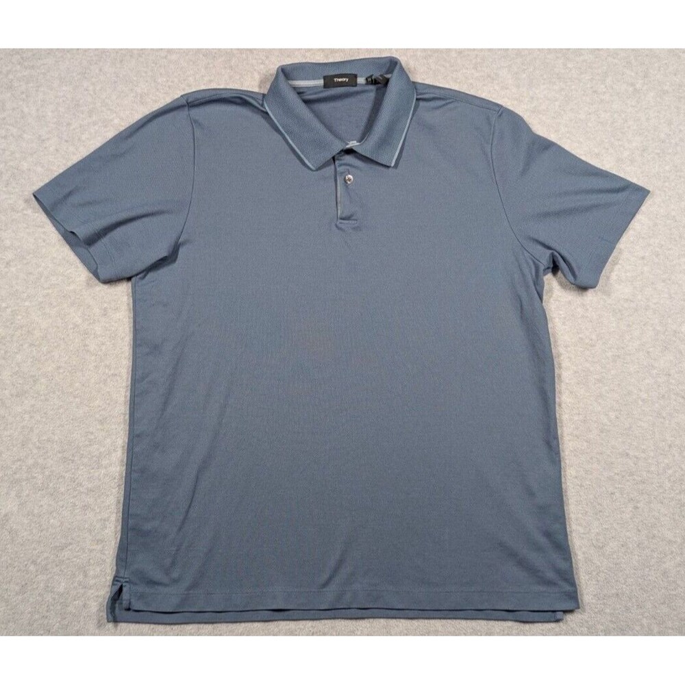 Theory Men Shirt XL Polo Pima Cotton Short Sleeve Collared Preppy Blue‎
